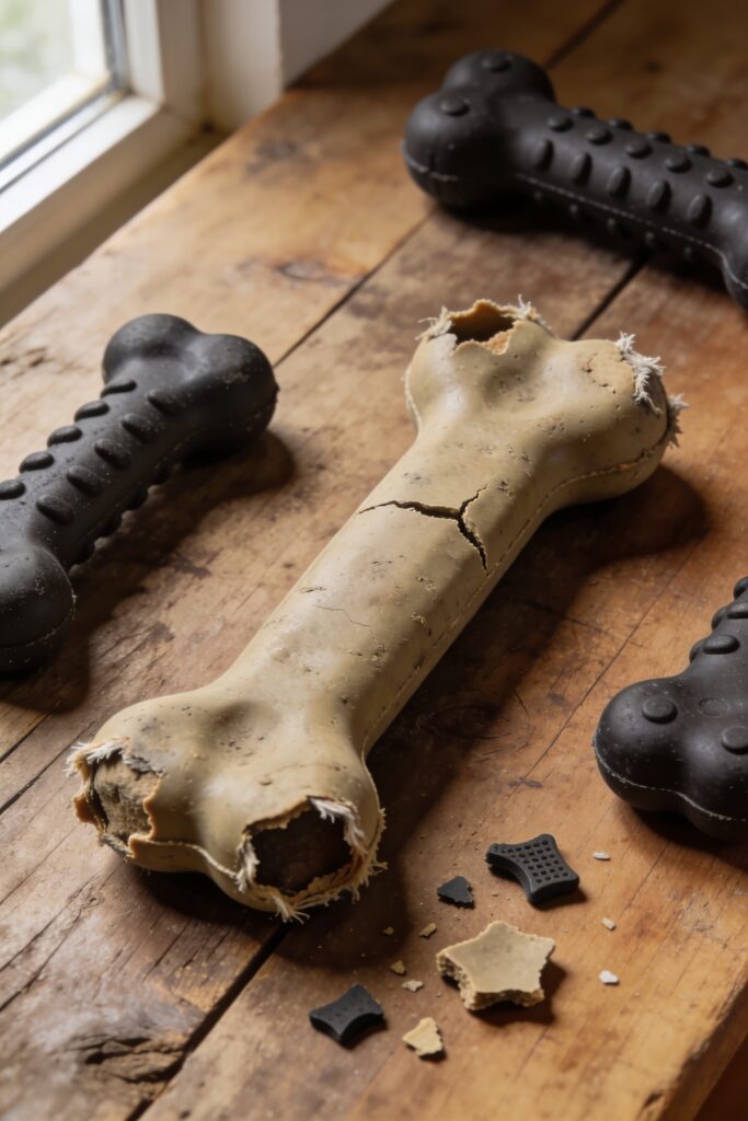 worn out chew toy warning